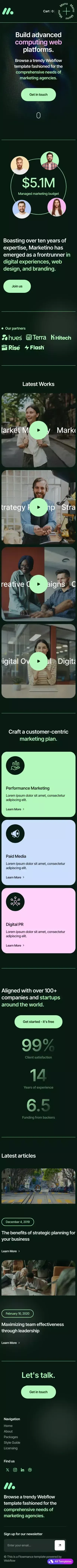 Marketino - Webflow Ecommerce website template mobile view