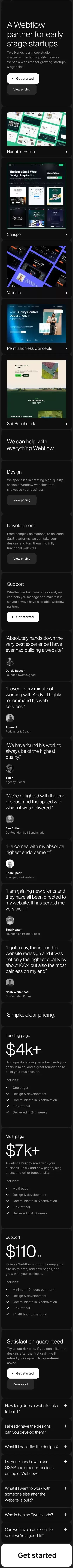 Two Hands | Webflow design & development studio mobile view