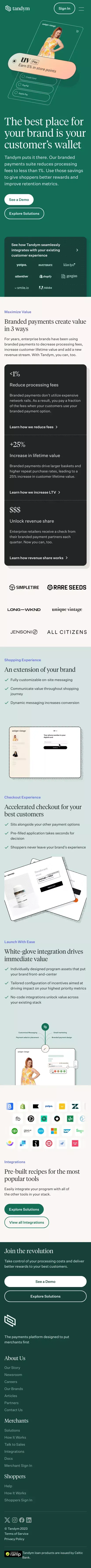 Tandym | Branded cards for the best brands mobile view