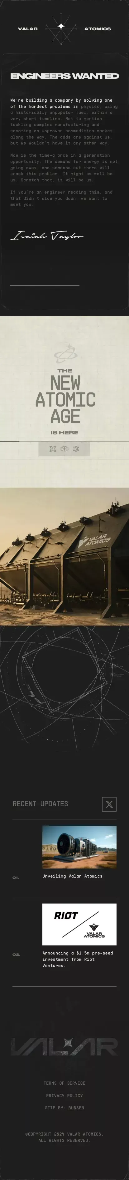Valar Atomics mobile view