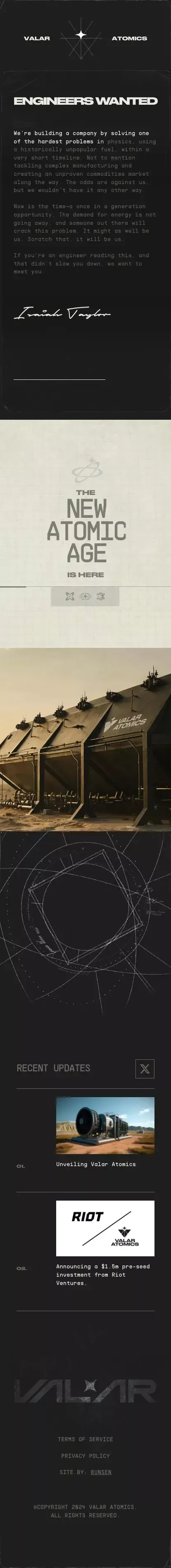 Valar Atomics mobile view