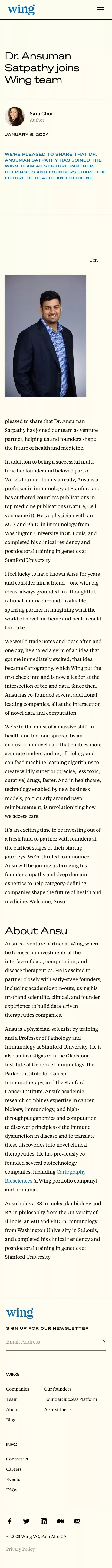 Dr. Ansuman Satpathy joins Wing team | Wing Venture Capital mobile view