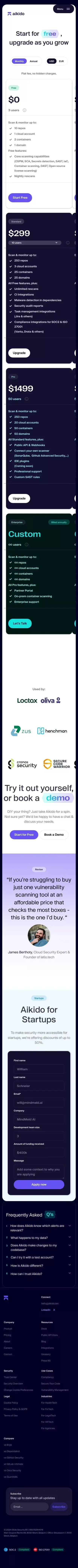 Pricing - Aikido Security mobile view