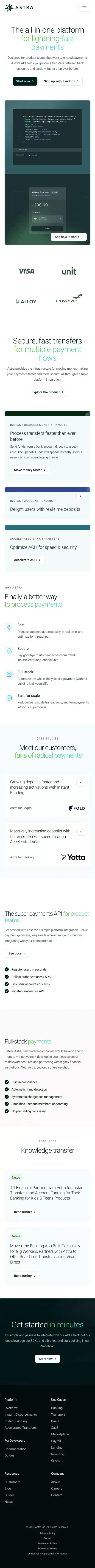 Astra | Fast, secure transfers mobile view