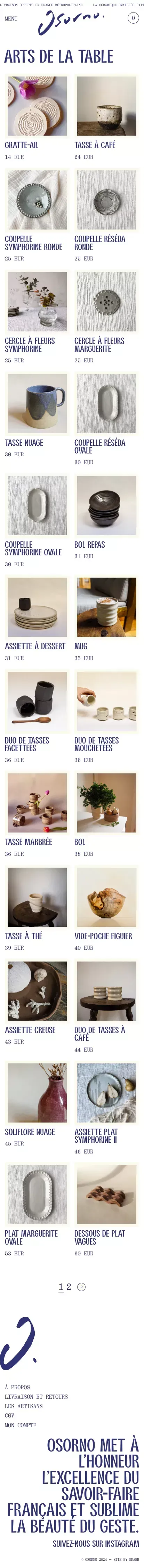 Arts de la table — Osorno mobile view