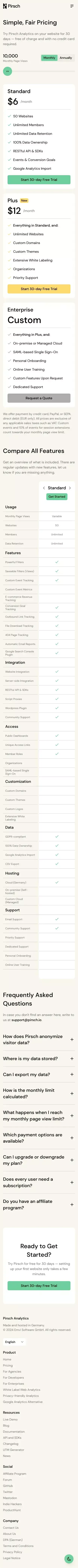 Pricing - Pirsch Analytics mobile view