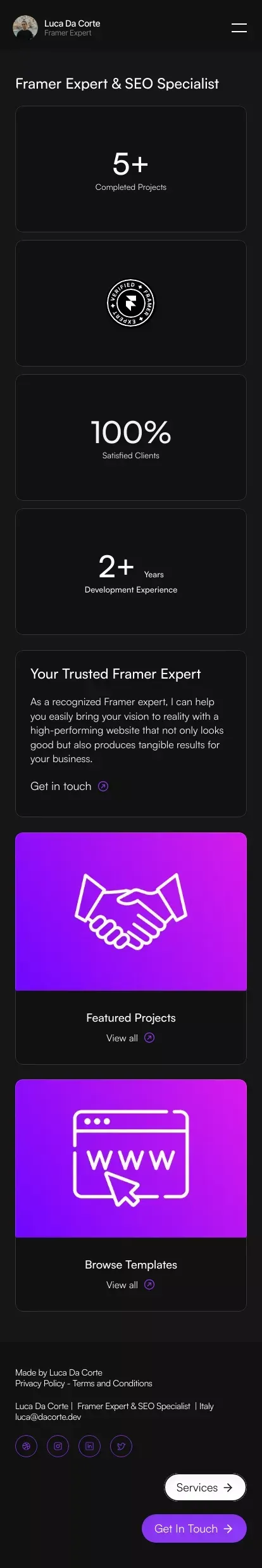 Luca Da Corte | Expert Framer Developer mobile view