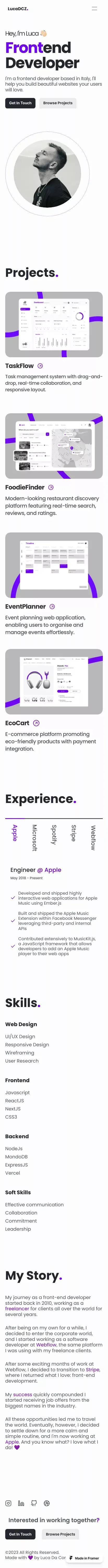 Purplefolio | Portfolio For Web Developers. mobile view