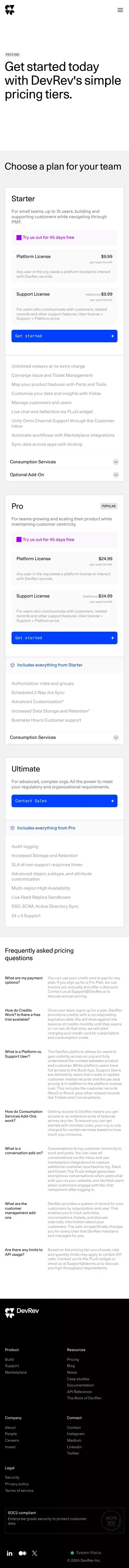 DevRev | Pricing mobile view