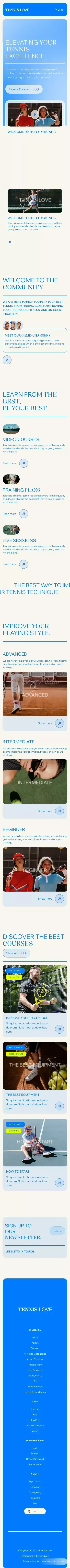 Tennis Love - Webflow Ecommerce website template mobile view