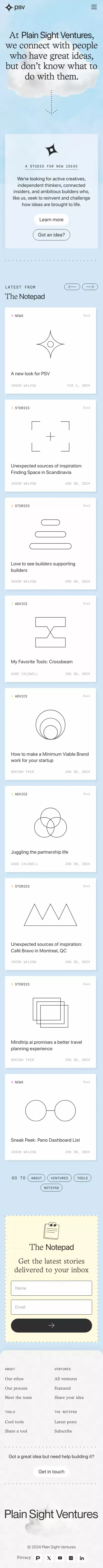 Plain Sight Ventures mobile view