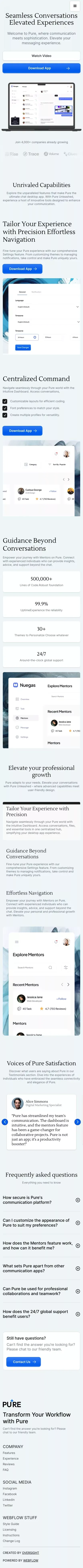 Pure - Webflow HTML website template mobile view