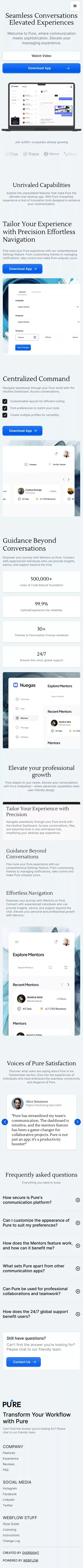Pure - Webflow HTML website template mobile view