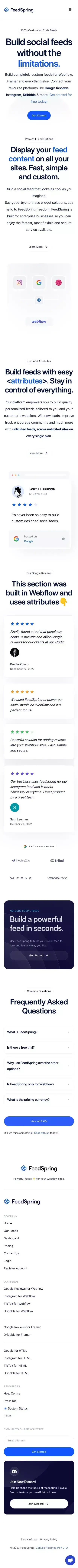 FeedSpring - 100% Custom Feeds for Webflow & Framer mobile view