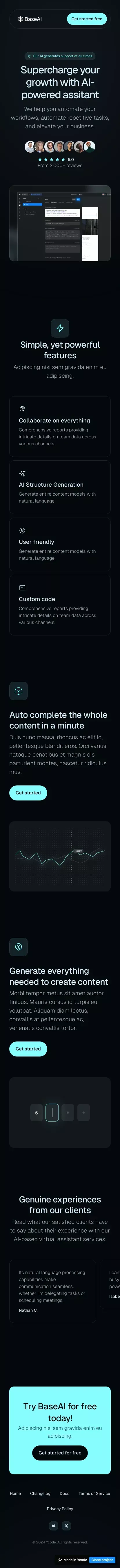 AI assistant website template mobile view
