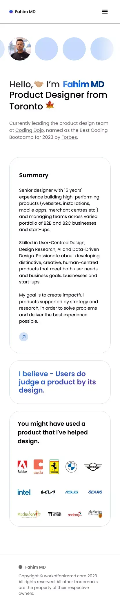 Fahim MD • Product Designer in Toronto mobile view