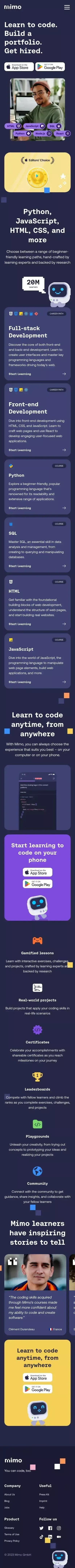 Learn to Code with Mimo: Python, JavaScript, HTML, CSS, and More mobile view