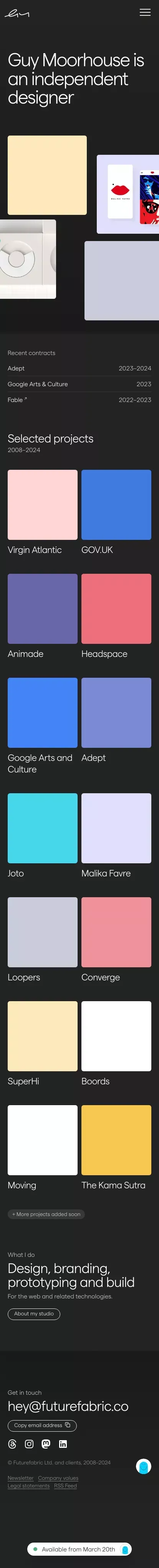 Guy Moorhouse — Design, branding, prototyping and build mobile view