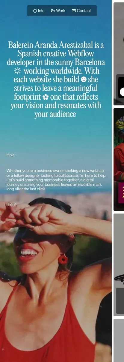 Creative webflow developer in Barcelona mobile view