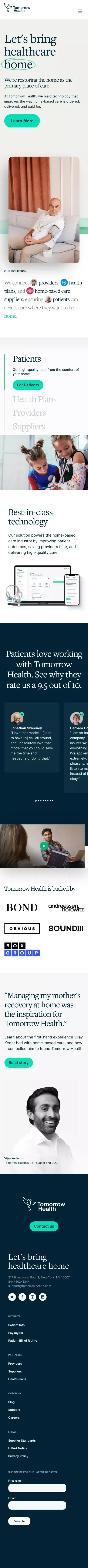Tomorrow Health mobile view