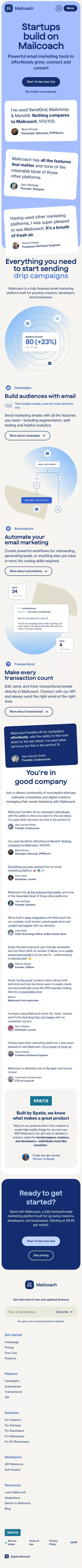 Mailcoach - Powerful email marketing tools mobile view