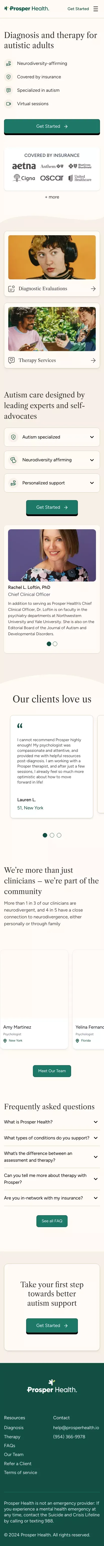 Prosper Health - Diagnosis and Therapy for Autistic Adults mobile view