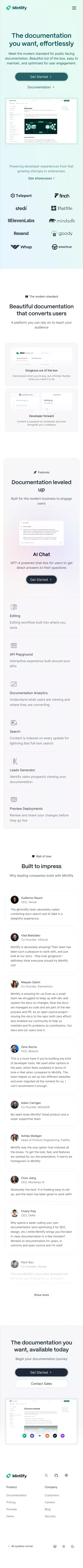 Mintlify - The modern standard for documentation mobile view
