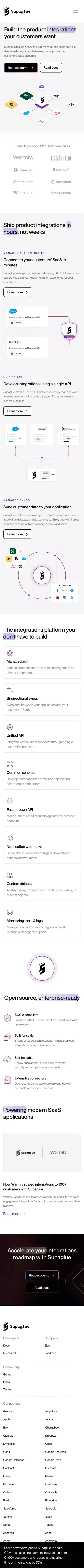 Supaglue | Product Integrations Platform | Ship the product integrations your customers want | mobile view