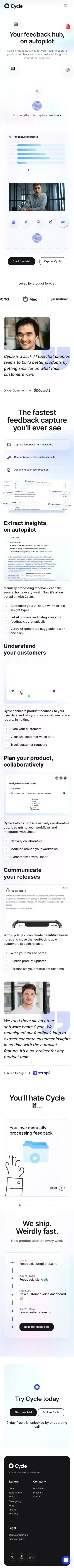 Cycle | Your feedback hub, on autopilot mobile view