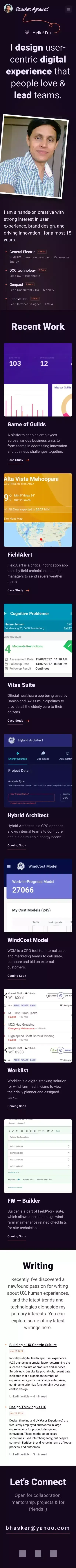 UX Portfolio of Bhasker Agrawal mobile view