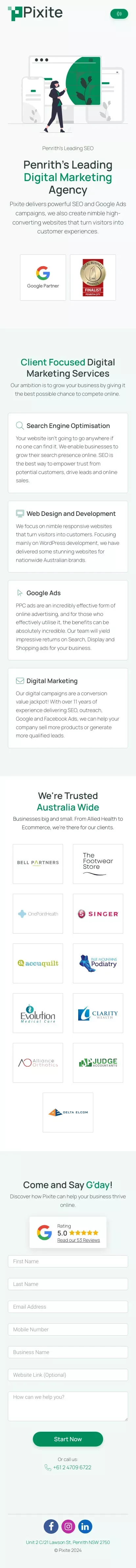 Penrith's Leading SEO and Digital Marketing Agency - Pixite mobile view