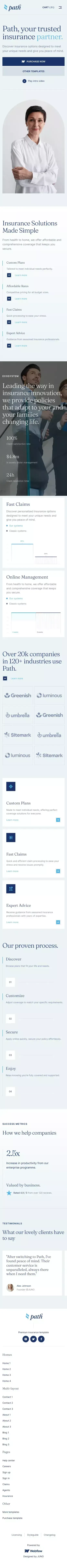 Path Insurance - Webflow Ecommerce website template mobile view