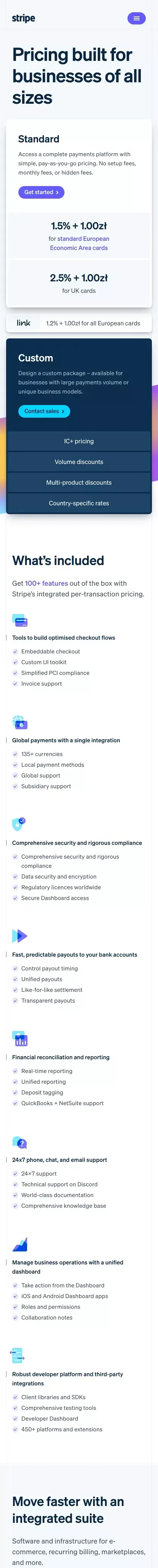 Pricing & Fees | Stripe Official Site mobile view