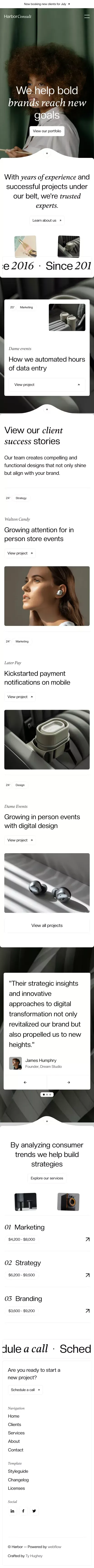 Harbor - Webflow HTML website template mobile view