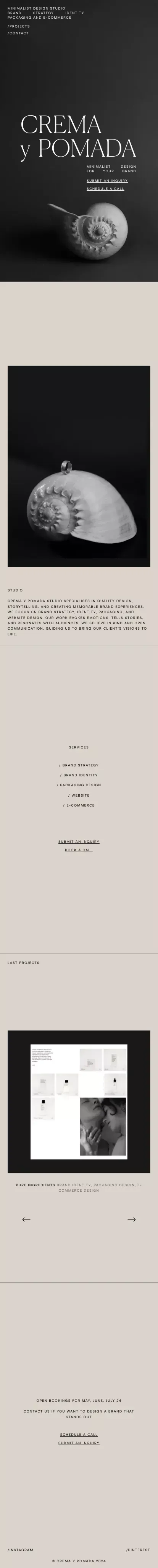 Crema y Pomada - Minimalist design studio mobile view