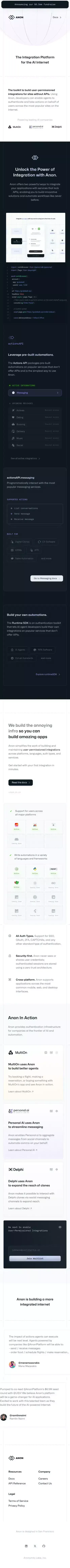 Anon | The Integration Platform for the AI Internet mobile view