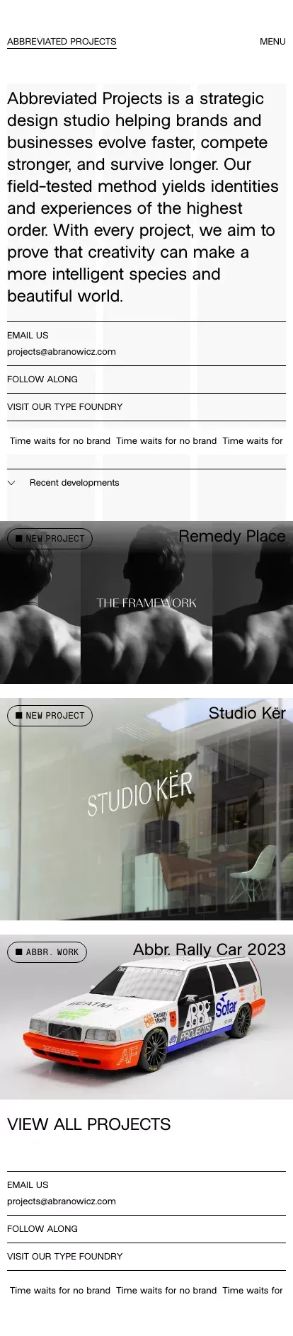 Abbreviated Projects mobile view