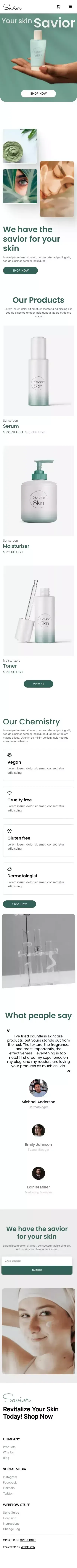 Savior - Webflow Ecommerce website template mobile view
