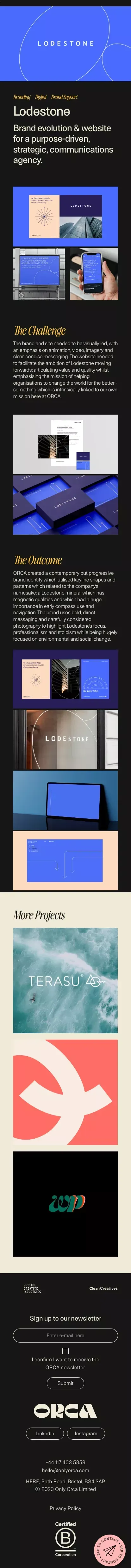 Lodestone - ORCA - The purpose driven challenger agency mobile view
