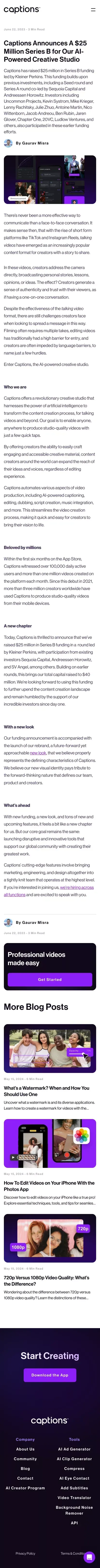 Captions - Captions Announces A $25 Million Series B for Our AI-Powered Creative Studio mobile view