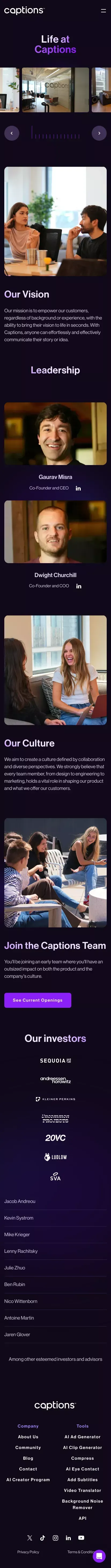 About Us — Captions mobile view