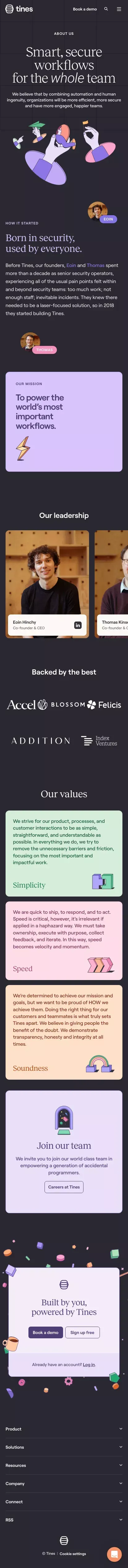 About | Tines mobile view