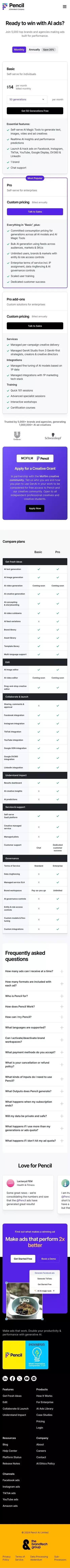 Pencil - Pricing mobile view