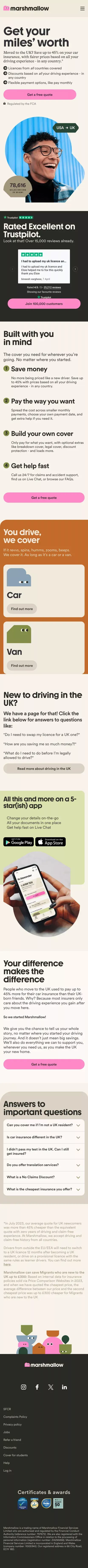 Find Cheap Driving Insurance for UK Newcomers | Marshmallow mobile view