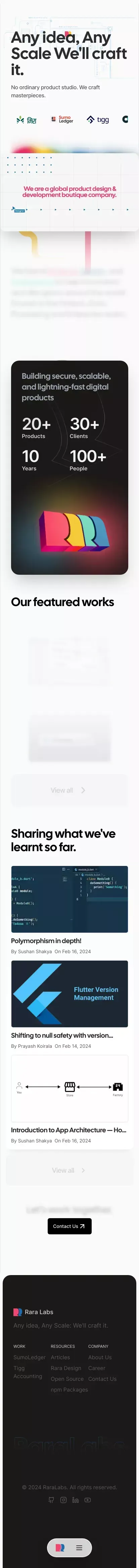 RaraLabs mobile view