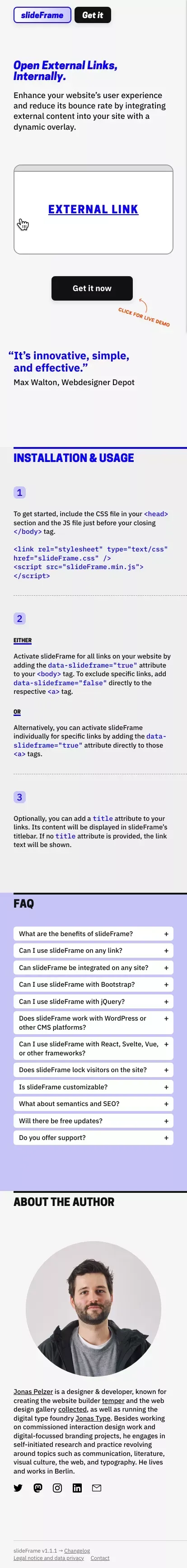 slideFrame â Open External Links, Internally. mobile view