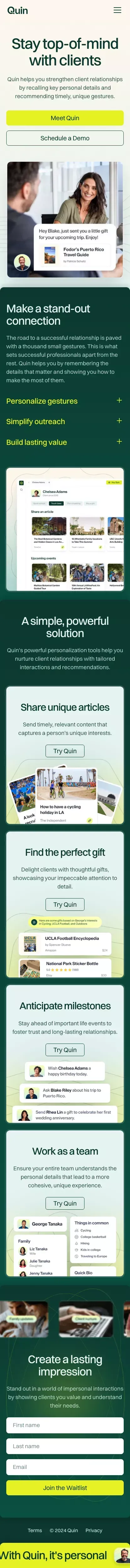 Quin mobile view