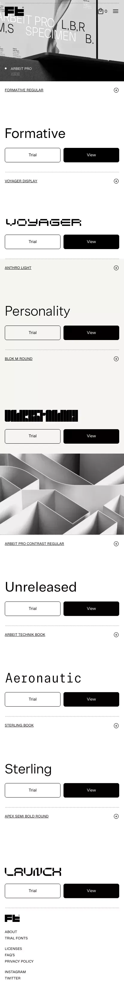Studio Few - Fonts mobile view