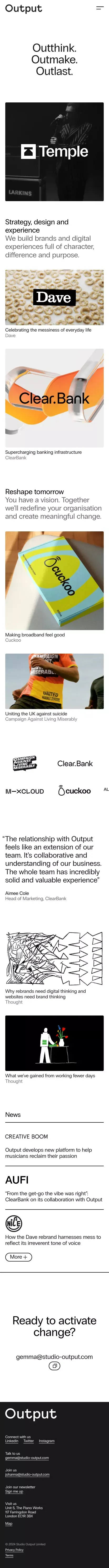 Output | Brand and digital design studio mobile view