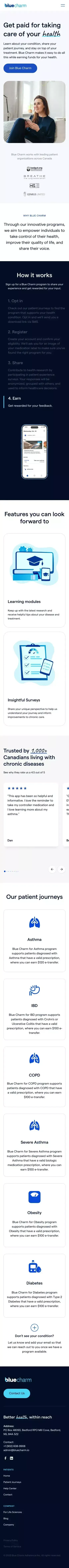 Blue Charm —  Digital Health for Life Sciences Companies mobile view